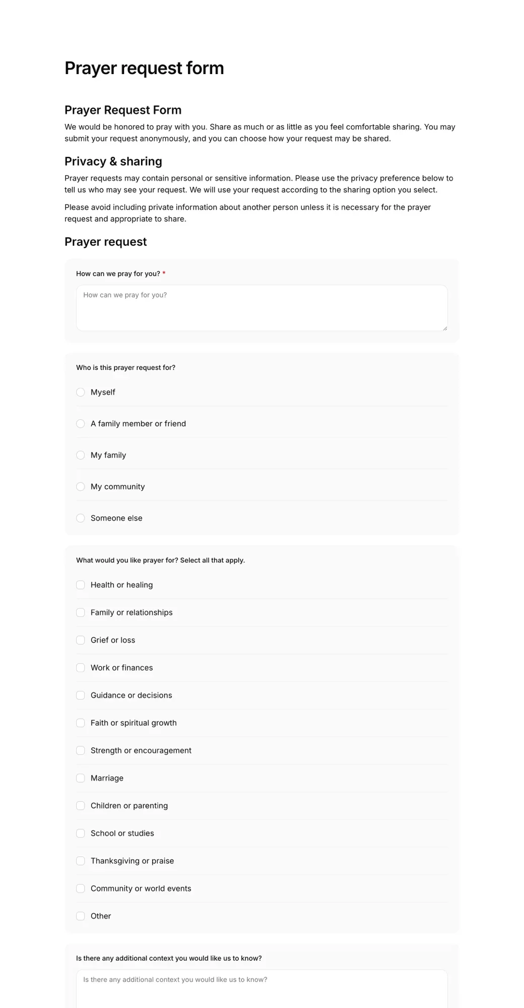 Prayer request form PDF
