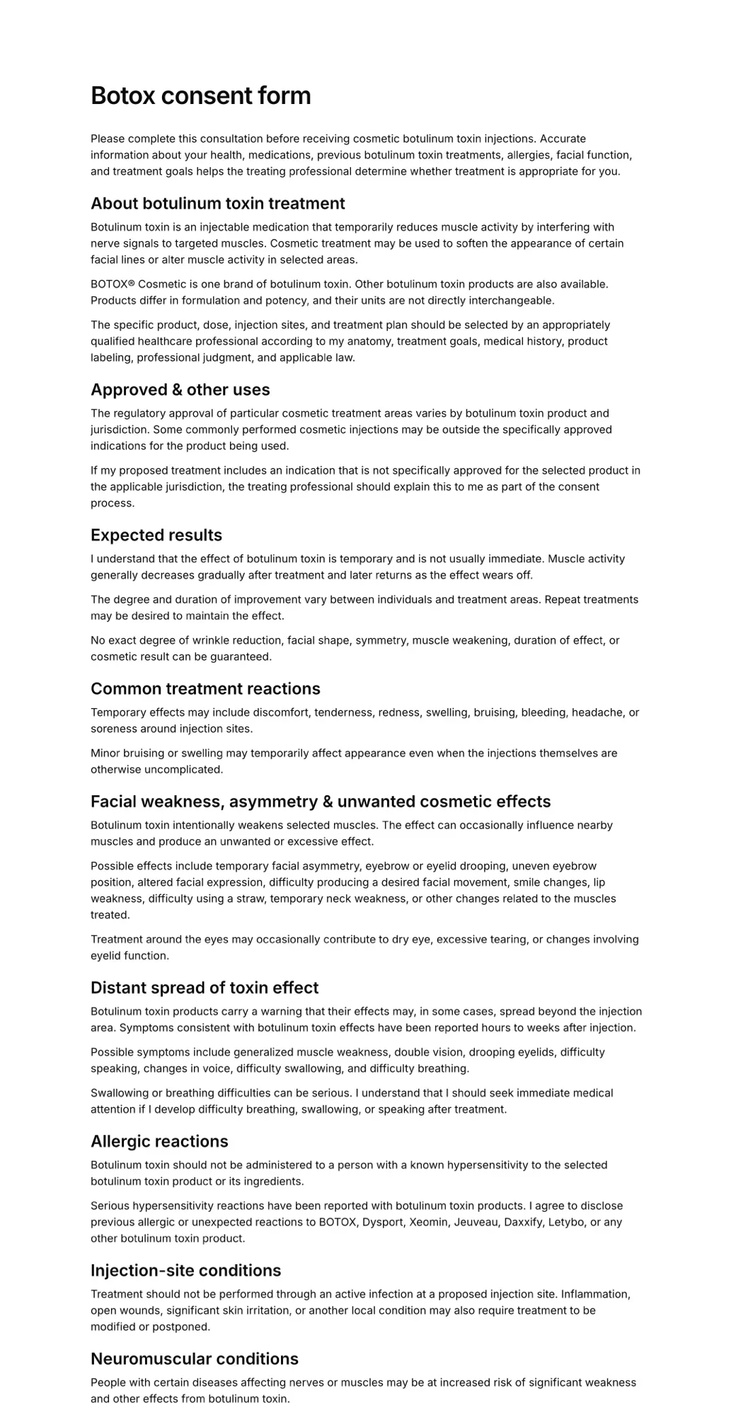 Botox consent form PDF