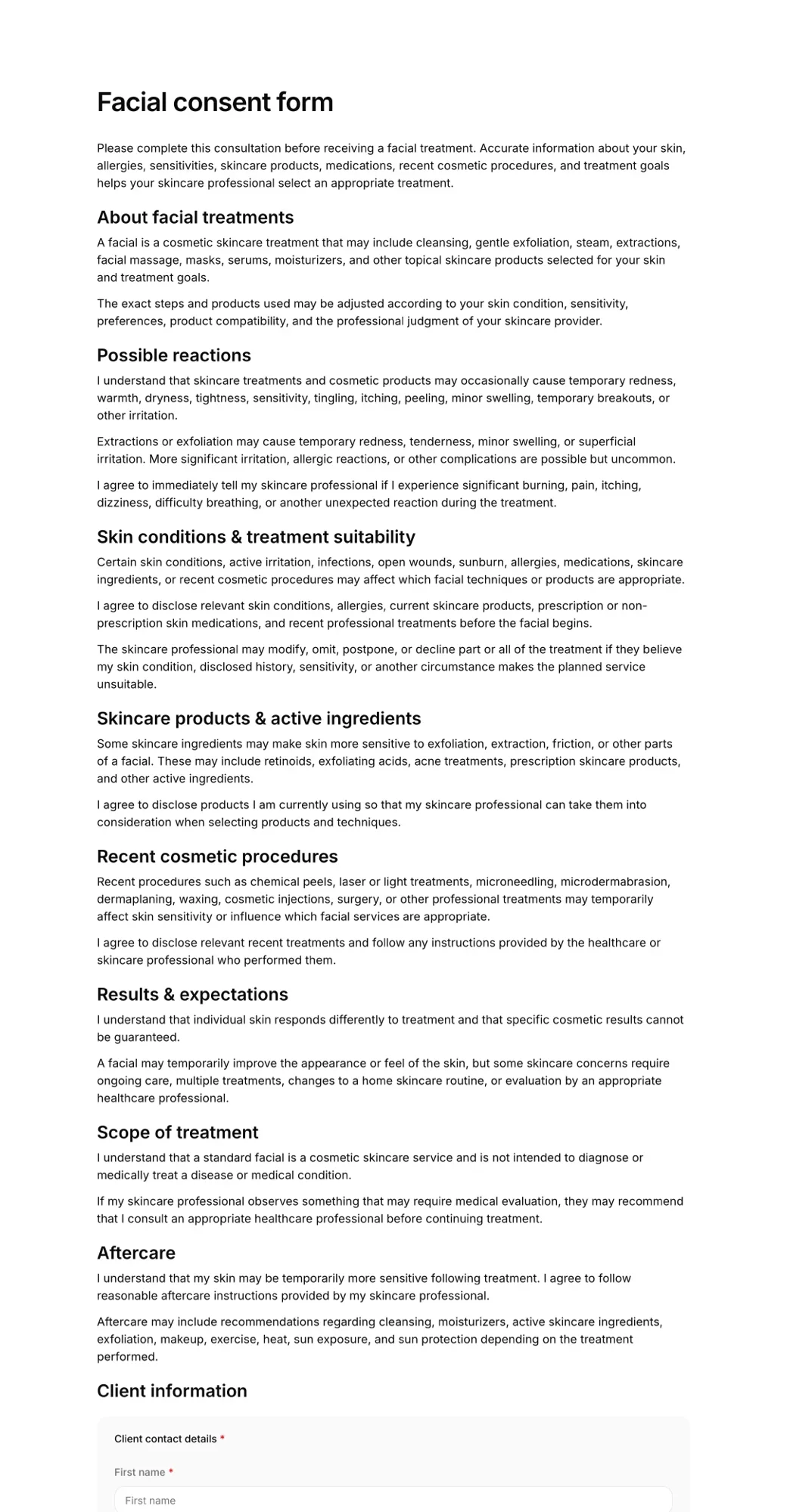 Facial consent form PDF
