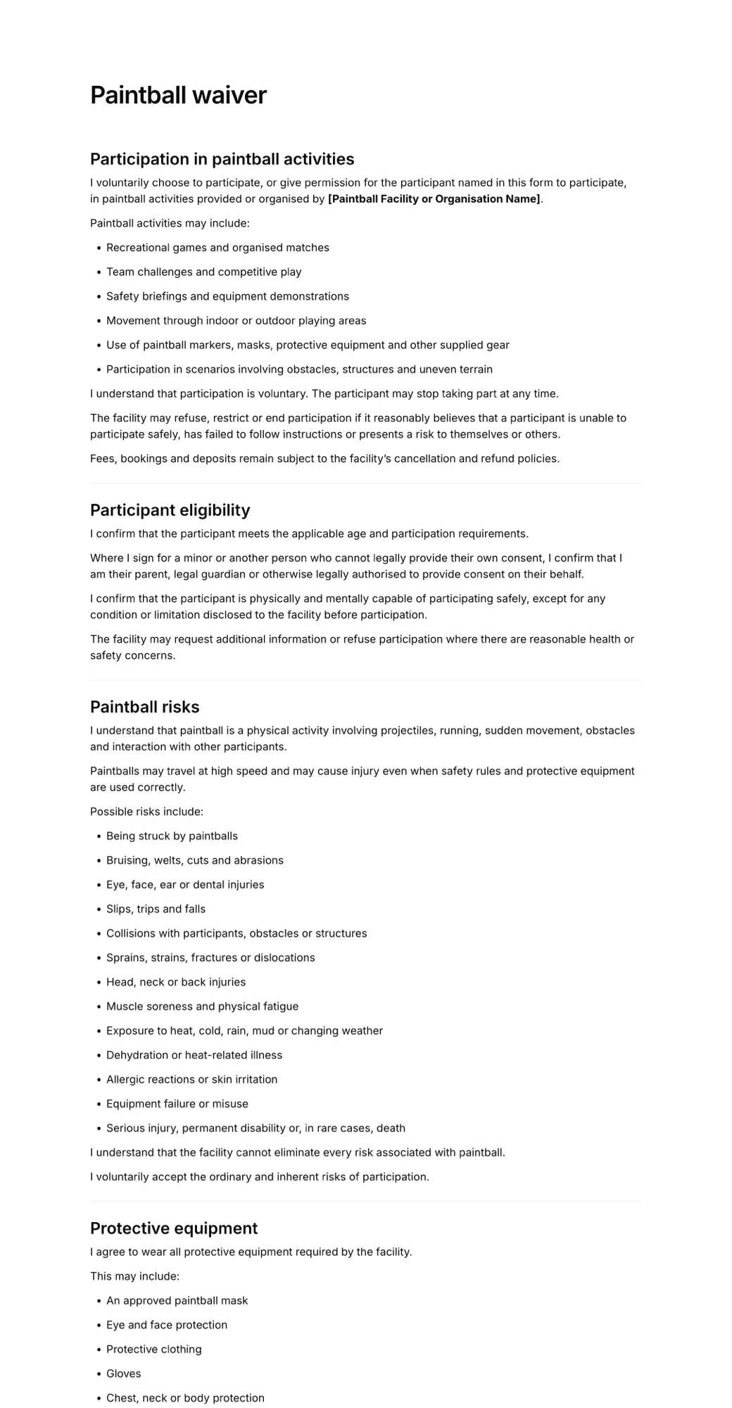 Paintball waiver PDF
