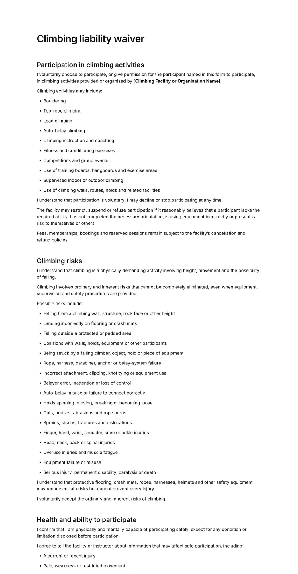 Climbing waiver PDF