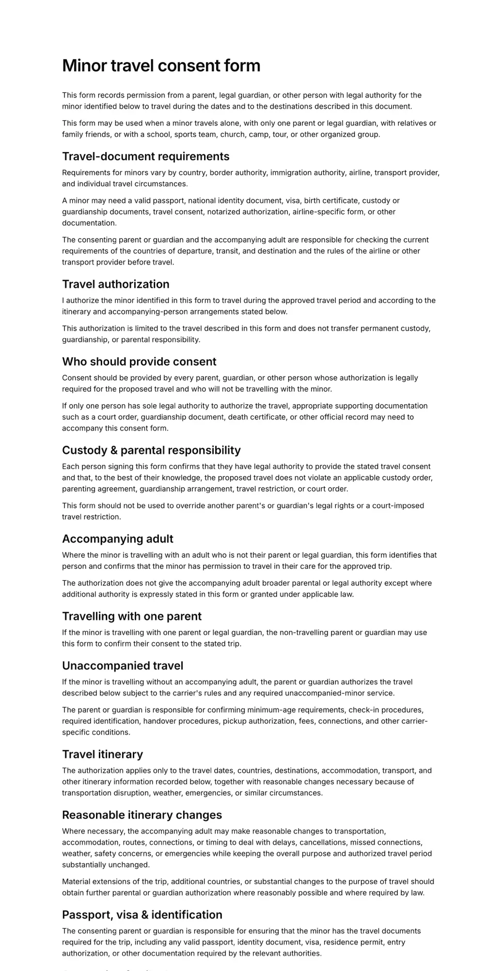 Minor travel consent form PDF