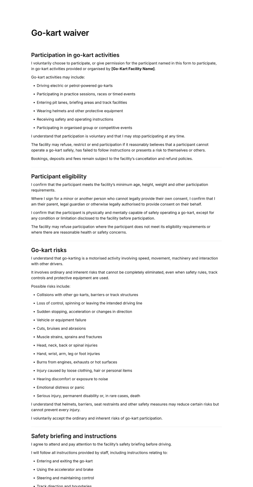 Go-kart waiver PDF