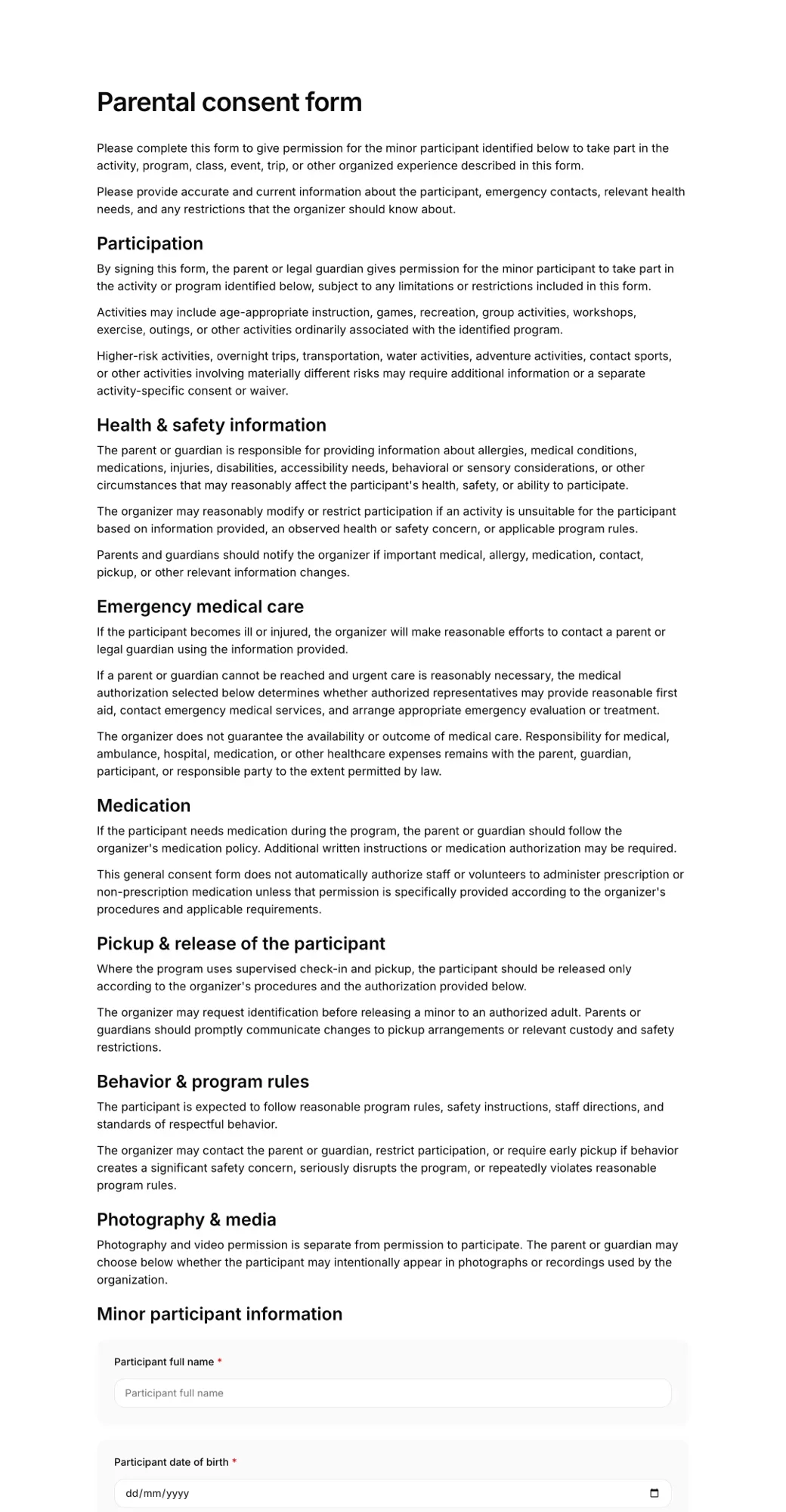 Parental consent form PDF