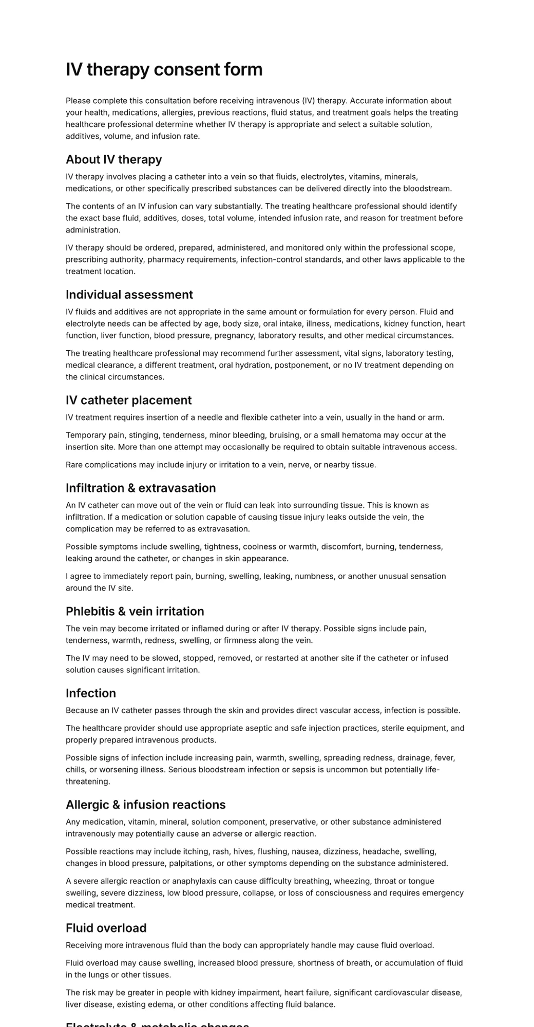 IV therapy consent form PDF