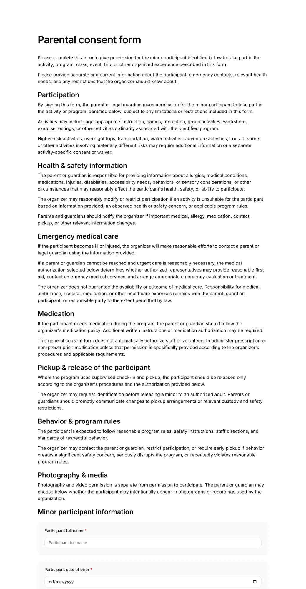 Parental consent form PDF